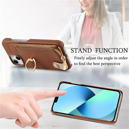 Y3 for iPhone 13 Wallet Case Ring Kickstand Zipper Purse Phone Cover