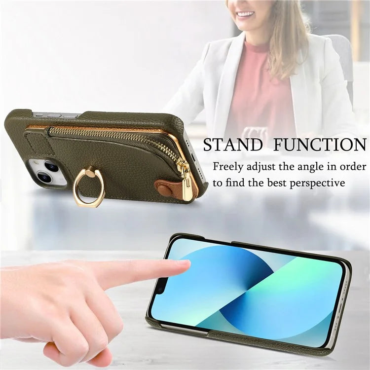 Y3 for iPhone 13 Wallet Case Ring Kickstand Zipper Purse Phone Cover