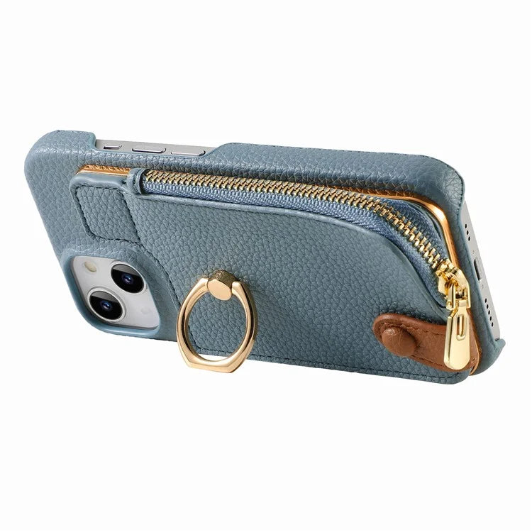 Y3 for iPhone 13 Wallet Case Ring Kickstand Zipper Purse Phone Cover