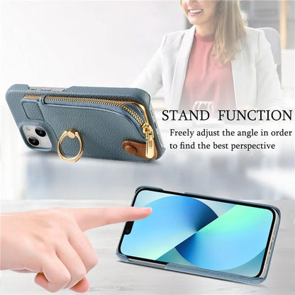 Y3 for iPhone 13 Wallet Case Ring Kickstand Zipper Purse Phone Cover