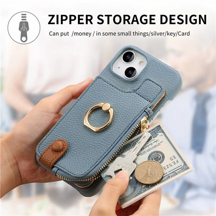 Y3 for iPhone 13 Wallet Case Ring Kickstand Zipper Purse Phone Cover