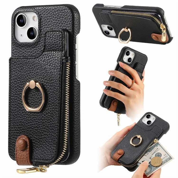 Y3 for iPhone 13 Wallet Case Ring Kickstand Zipper Purse Phone Cover