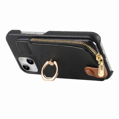 Y3 for iPhone 13 Wallet Case Ring Kickstand Zipper Purse Phone Cover