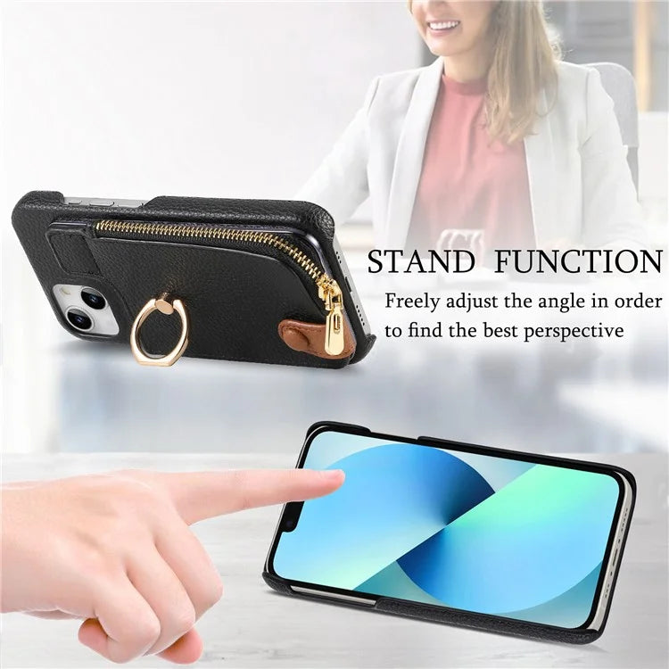 Y3 for iPhone 13 Wallet Case Ring Kickstand Zipper Purse Phone Cover