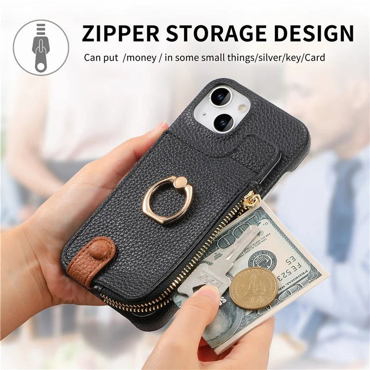 Y3 for iPhone 13 Wallet Case Ring Kickstand Zipper Purse Phone Cover