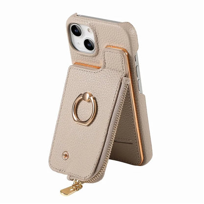 Y3 for iPhone 13 Wallet Case Ring Kickstand Zipper Purse Phone Cover