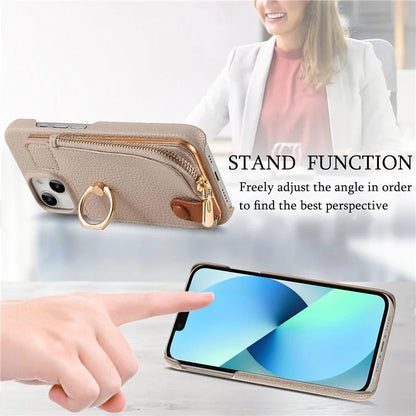 Y3 for iPhone 13 Wallet Case Ring Kickstand Zipper Purse Phone Cover