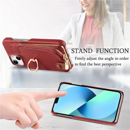 Y3 for iPhone 13 Wallet Case Ring Kickstand Zipper Purse Phone Cover