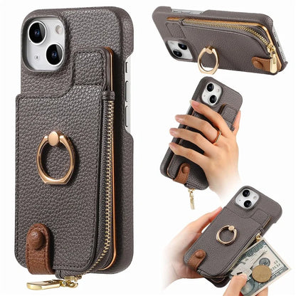 Y3 for iPhone 13 Wallet Case Ring Kickstand Zipper Purse Phone Cover