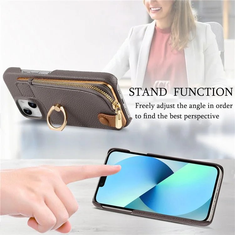 Y3 for iPhone 13 Wallet Case Ring Kickstand Zipper Purse Phone Cover