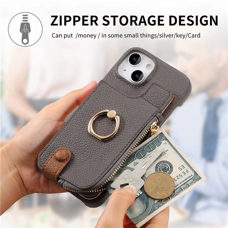 Y3 for iPhone 13 Wallet Case Ring Kickstand Zipper Purse Phone Cover