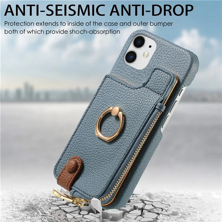 Y3 for iPhone 11 Phone Case Wallet Pouch with Card Slots Ring Holder