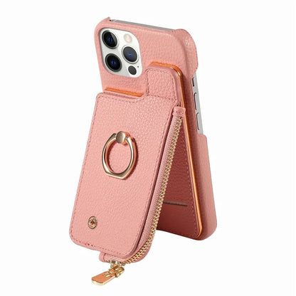 Y3 for iPhone 12 Pro Max Case Zipper Leather Phone Back Cover RFID Blocking Ring Kickstand