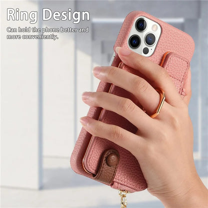 Y3 for iPhone 12 Pro Max Case Zipper Leather Phone Back Cover RFID Blocking Ring Kickstand