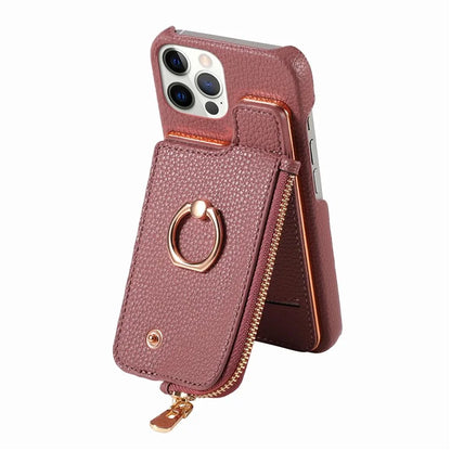 Y3 for iPhone 12 Pro Max Case Zipper Leather Phone Back Cover RFID Blocking Ring Kickstand