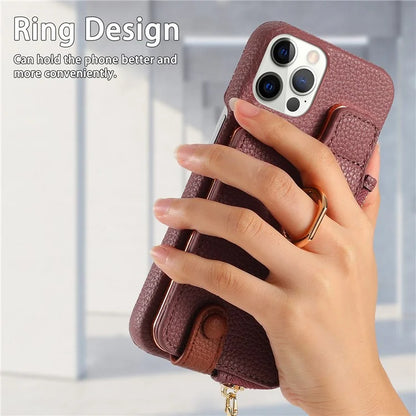 Y3 for iPhone 12 Pro Max Case Zipper Leather Phone Back Cover RFID Blocking Ring Kickstand