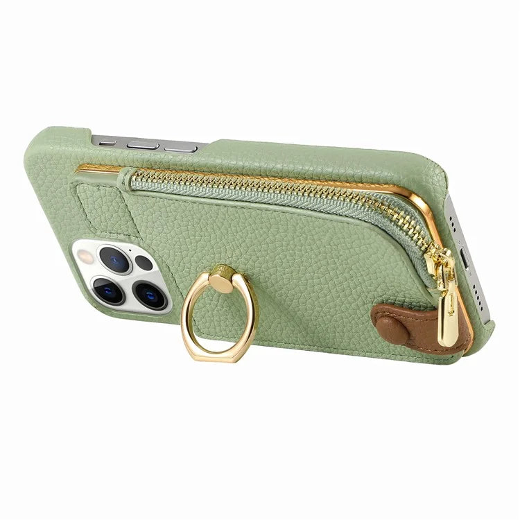 Y3 for iPhone 12 Pro Max Case Zipper Leather Phone Back Cover RFID Blocking Ring Kickstand