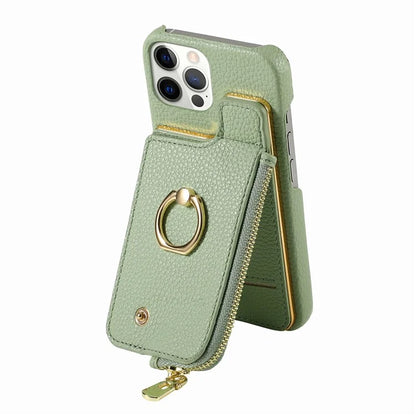 Y3 for iPhone 12 Pro Max Case Zipper Leather Phone Back Cover RFID Blocking Ring Kickstand