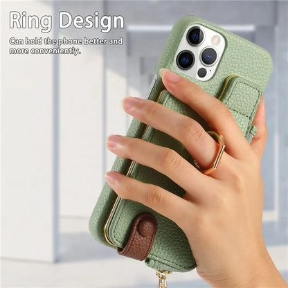 Y3 for iPhone 12 Pro Max Case Zipper Leather Phone Back Cover RFID Blocking Ring Kickstand