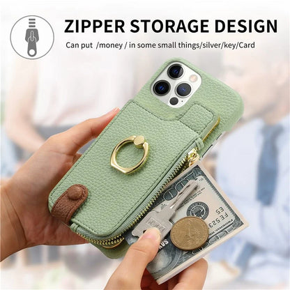 Y3 for iPhone 12 Pro Max Case Zipper Leather Phone Back Cover RFID Blocking Ring Kickstand