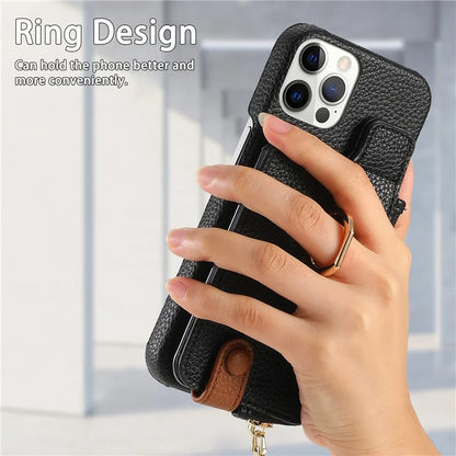 Y3 for iPhone 12 Pro Max Case Zipper Leather Phone Back Cover RFID Blocking Ring Kickstand