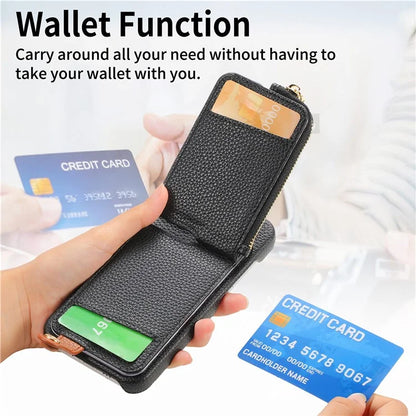 Y3 for iPhone 12 Pro Max Case Zipper Leather Phone Back Cover RFID Blocking Ring Kickstand
