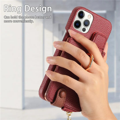 Y3 for iPhone 12 Pro Max Case Zipper Leather Phone Back Cover RFID Blocking Ring Kickstand