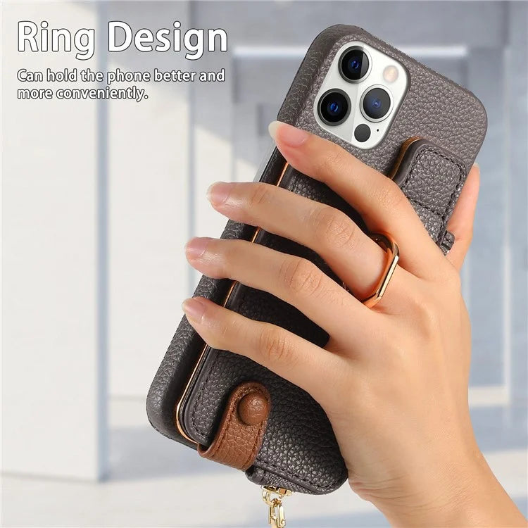 Y3 for iPhone 12 Pro Max Case Zipper Leather Phone Back Cover RFID Blocking Ring Kickstand