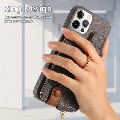 Y3 for iPhone 12 Pro Max Case Zipper Leather Phone Back Cover RFID Blocking Ring Kickstand