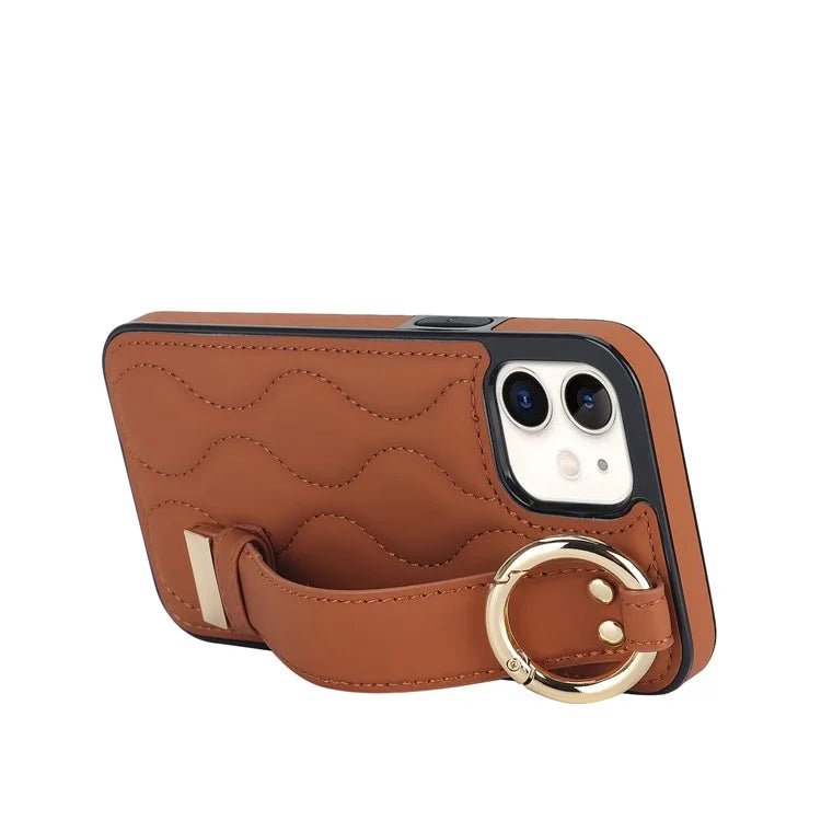 For iPhone 12 mini Case Wave Pattern PU+TPU Kickstand Phone Cover