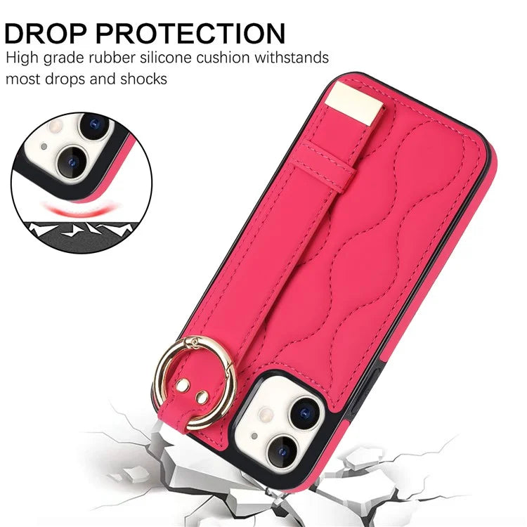 For iPhone 12 mini Case Wave Pattern PU+TPU Kickstand Phone Cover
