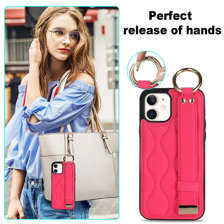 For iPhone 12 mini Case Wave Pattern PU+TPU Kickstand Phone Cover