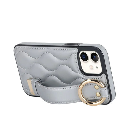 For iPhone 12 mini Case Wave Pattern PU+TPU Kickstand Phone Cover