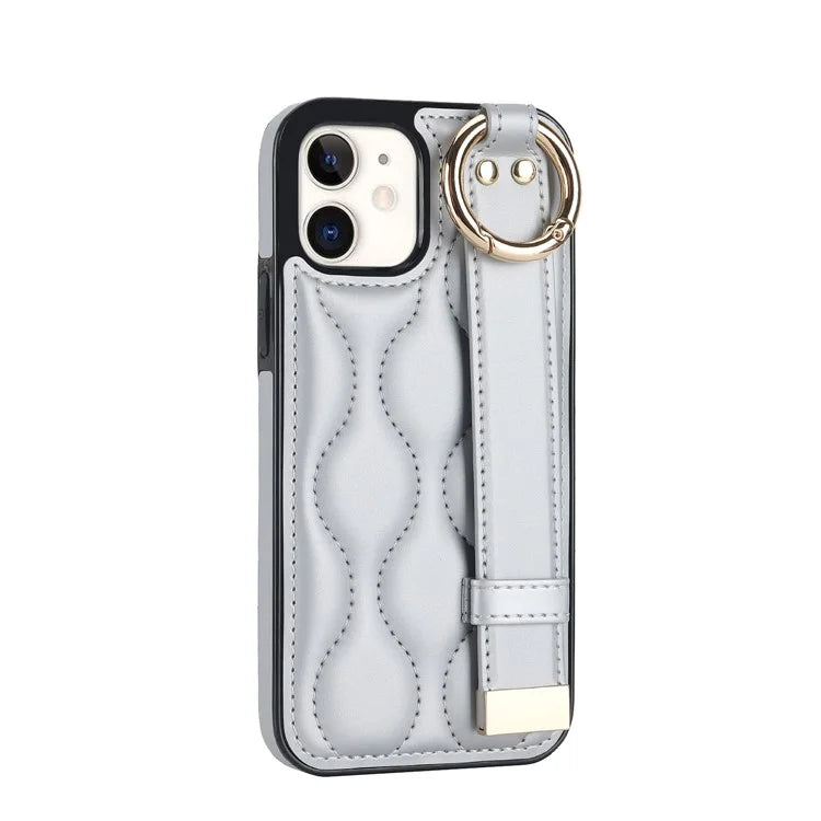 For iPhone 12 mini Case Wave Pattern PU+TPU Kickstand Phone Cover