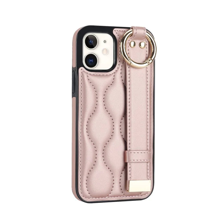 For iPhone 12 mini Case Wave Pattern PU+TPU Kickstand Phone Cover Gold
