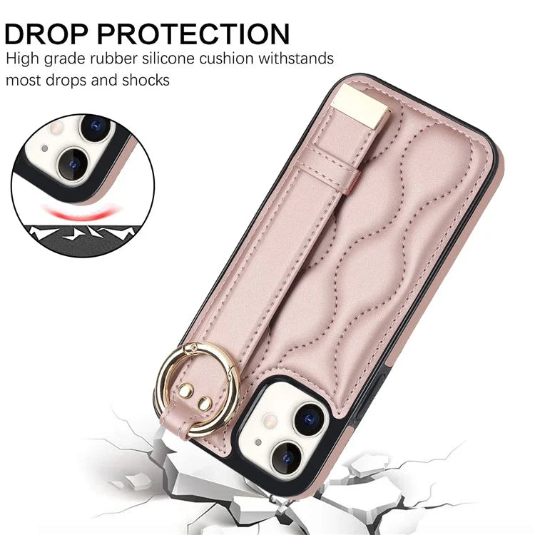 For iPhone 12 mini Case Wave Pattern PU+TPU Kickstand Phone Cover Gold