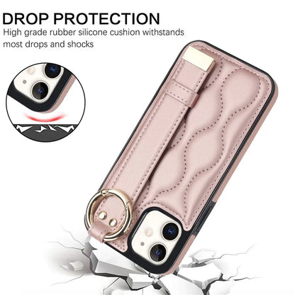 For iPhone 12 mini Case Wave Pattern PU+TPU Kickstand Phone Cover Gold