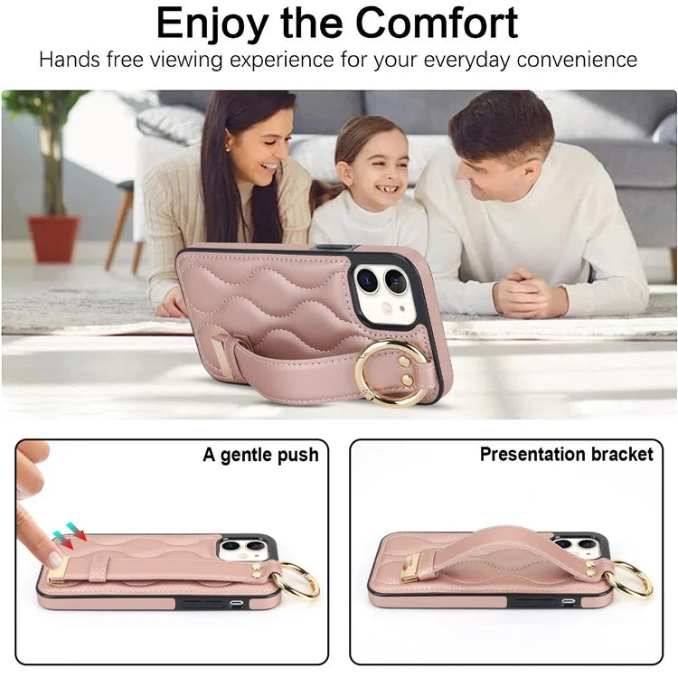 For iPhone 12 mini Case Wave Pattern PU+TPU Kickstand Phone Cover Gold