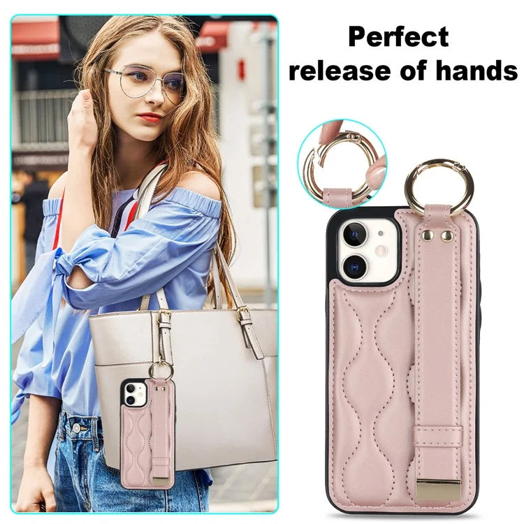 For iPhone 12 mini Case Wave Pattern PU+TPU Kickstand Phone Cover Gold