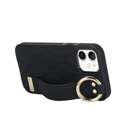 For iPhone 12 mini Case Wave Pattern PU+TPU Kickstand Phone Cover