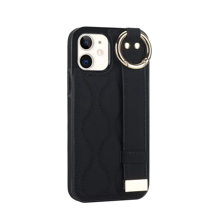 For iPhone 12 mini Case Wave Pattern PU+TPU Kickstand Phone Cover