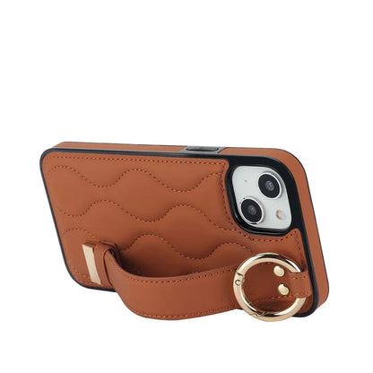 For iPhone 13 Case Wave Pattern PU+TPU Phone Cover with Kickstand