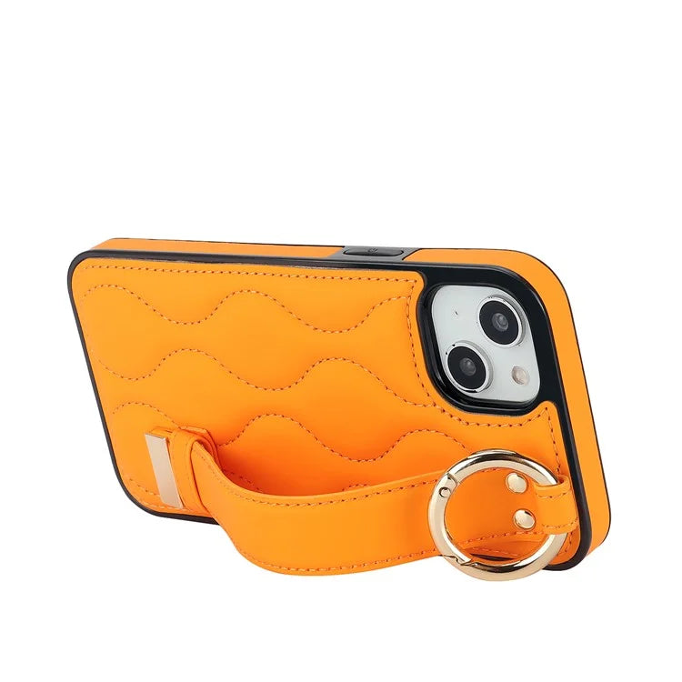 For iPhone 13 Case Wave Pattern PU+TPU Phone Cover with Kickstand