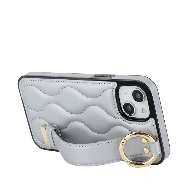 For iPhone 13 Case Wave Pattern PU+TPU Phone Cover with Kickstand