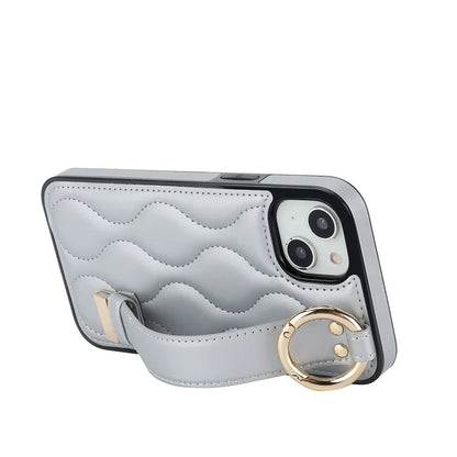 For iPhone 13 Case Wave Pattern PU+TPU Phone Cover with Kickstand