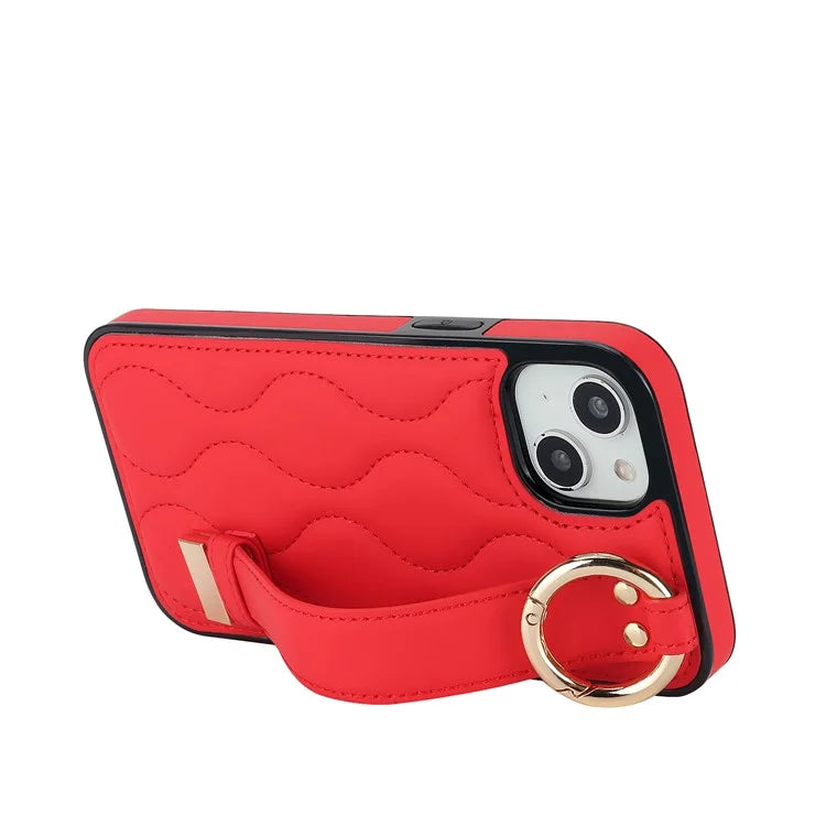 For iPhone 13 Case Wave Pattern PU+TPU Phone Cover with Kickstand