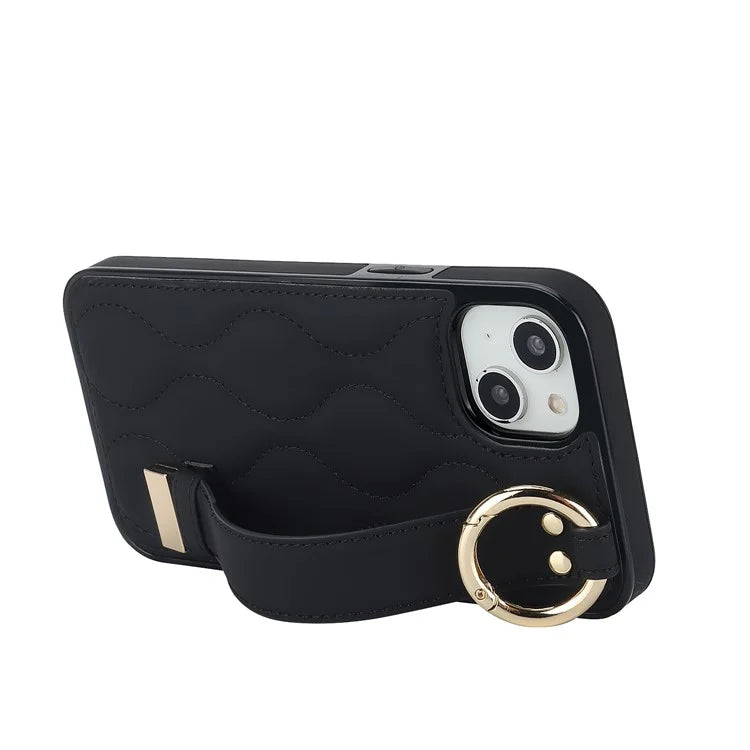 For iPhone 13 Case Wave Pattern PU+TPU Phone Cover with Kickstand
