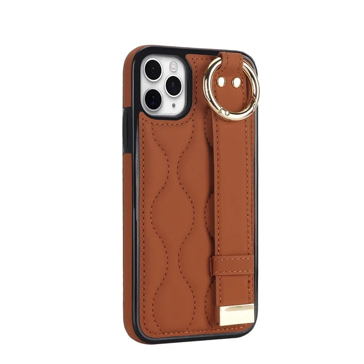 For iPhone 11 Pro Max Case Wave Pattern Wristband Kickstand PU+TPU Phone Cover