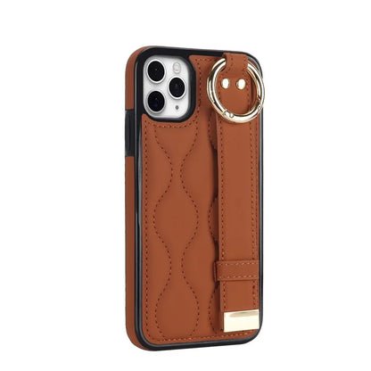 For iPhone 11 Pro Max Case Wave Pattern Wristband Kickstand PU+TPU Phone Cover