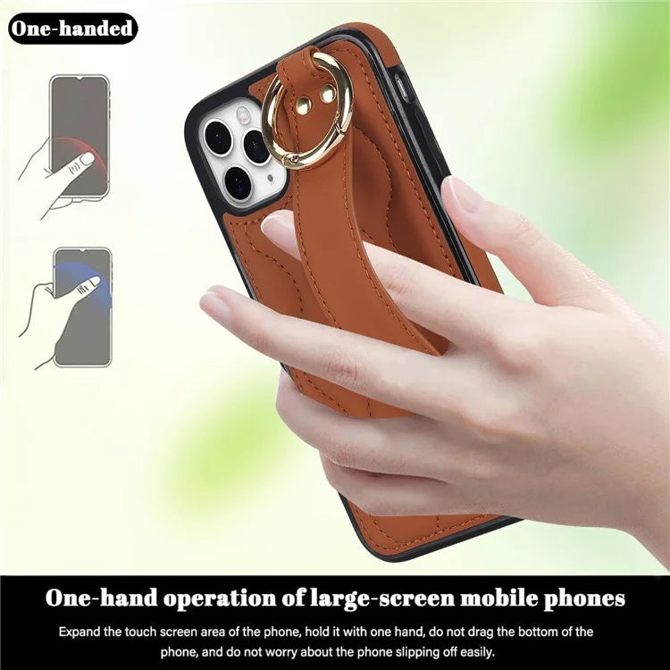 For iPhone 11 Pro Max Case Wave Pattern Wristband Kickstand PU+TPU Phone Cover